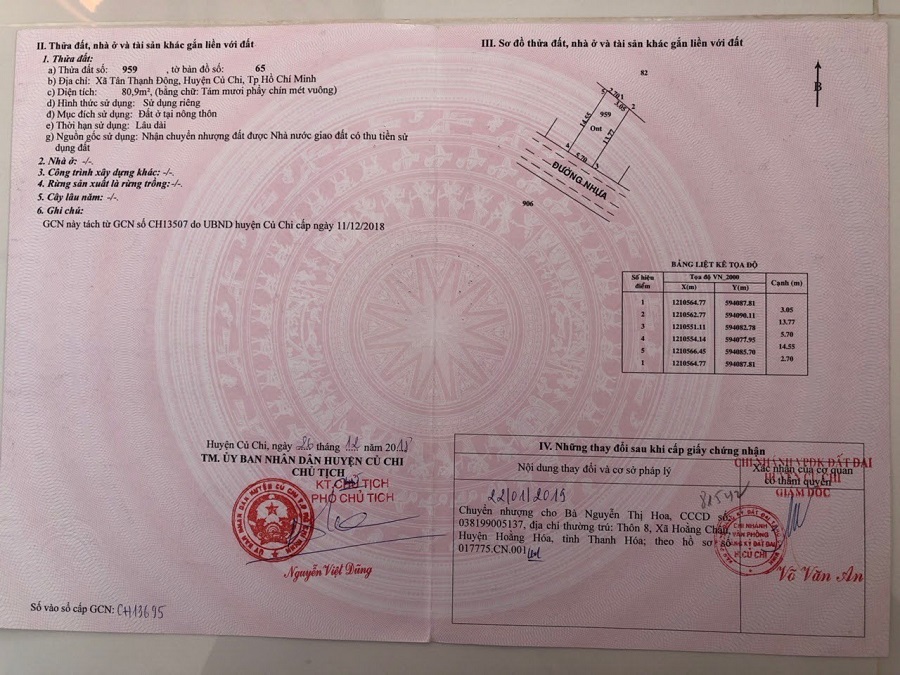 Lô đất Củ Chi đường số 107 đã có sổ riêng